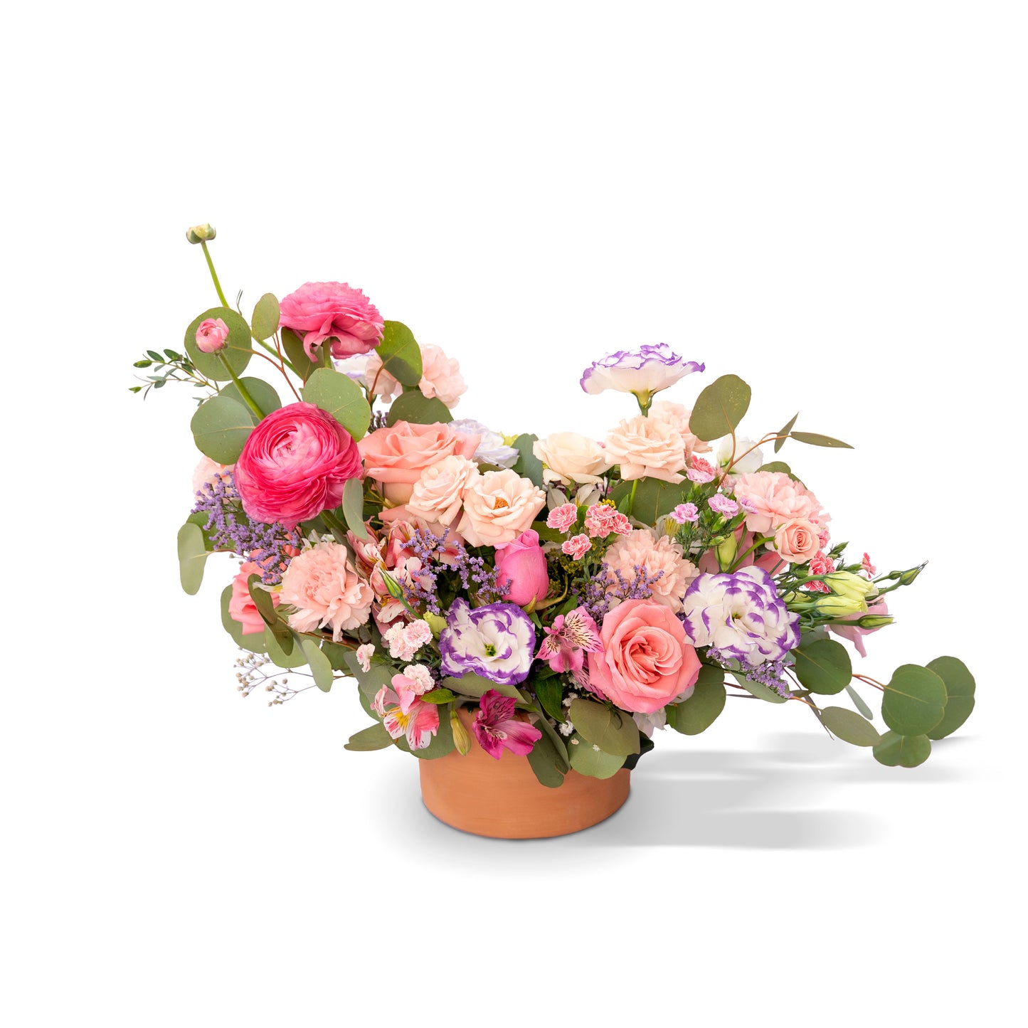 Arreglo "Rio de Flores" con Ranúnculos, Claveles, Rosas, Lisianthus y Raffini