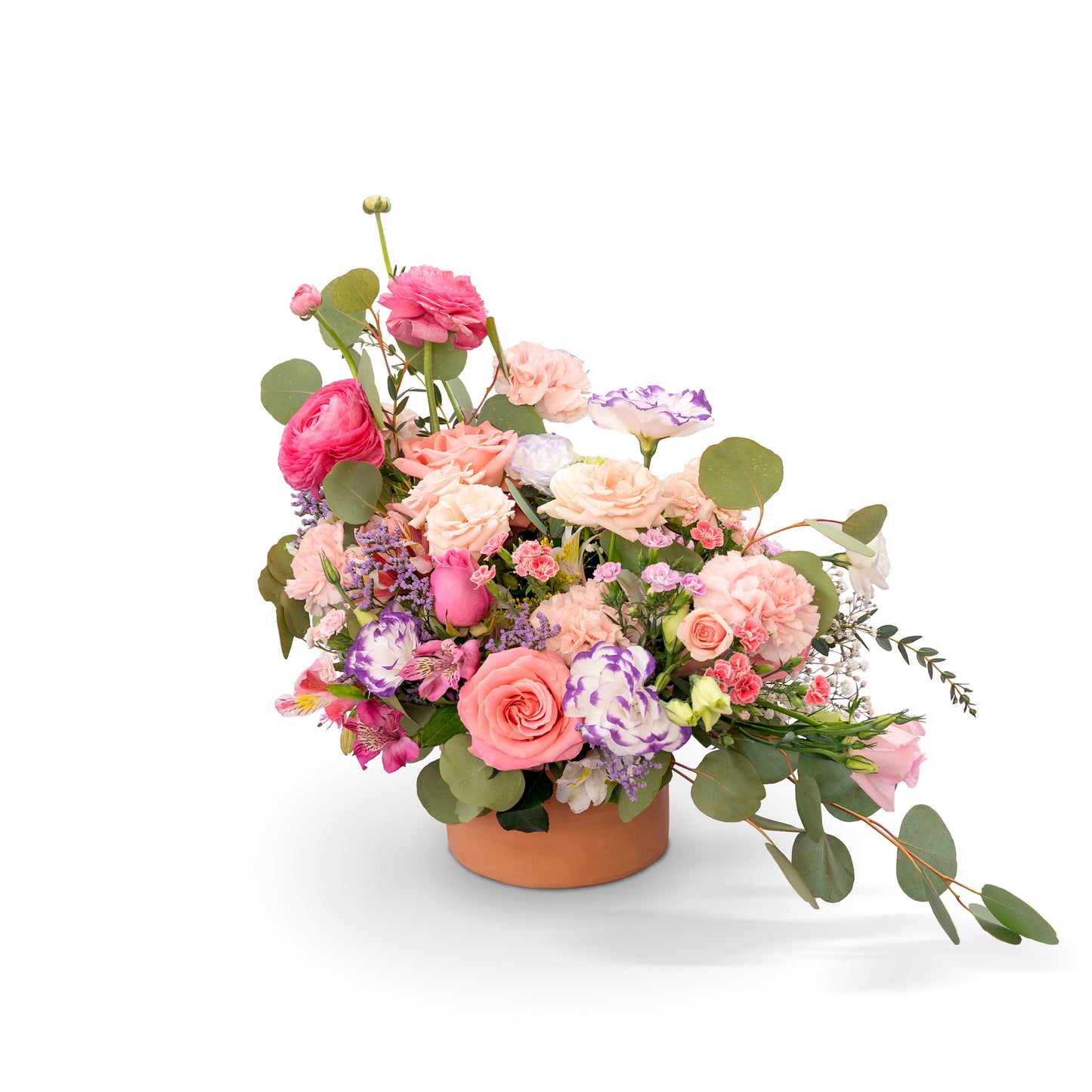 Arreglo "Rio de Flores" con Ranúnculos, Claveles, Rosas, Lisianthus y Raffini