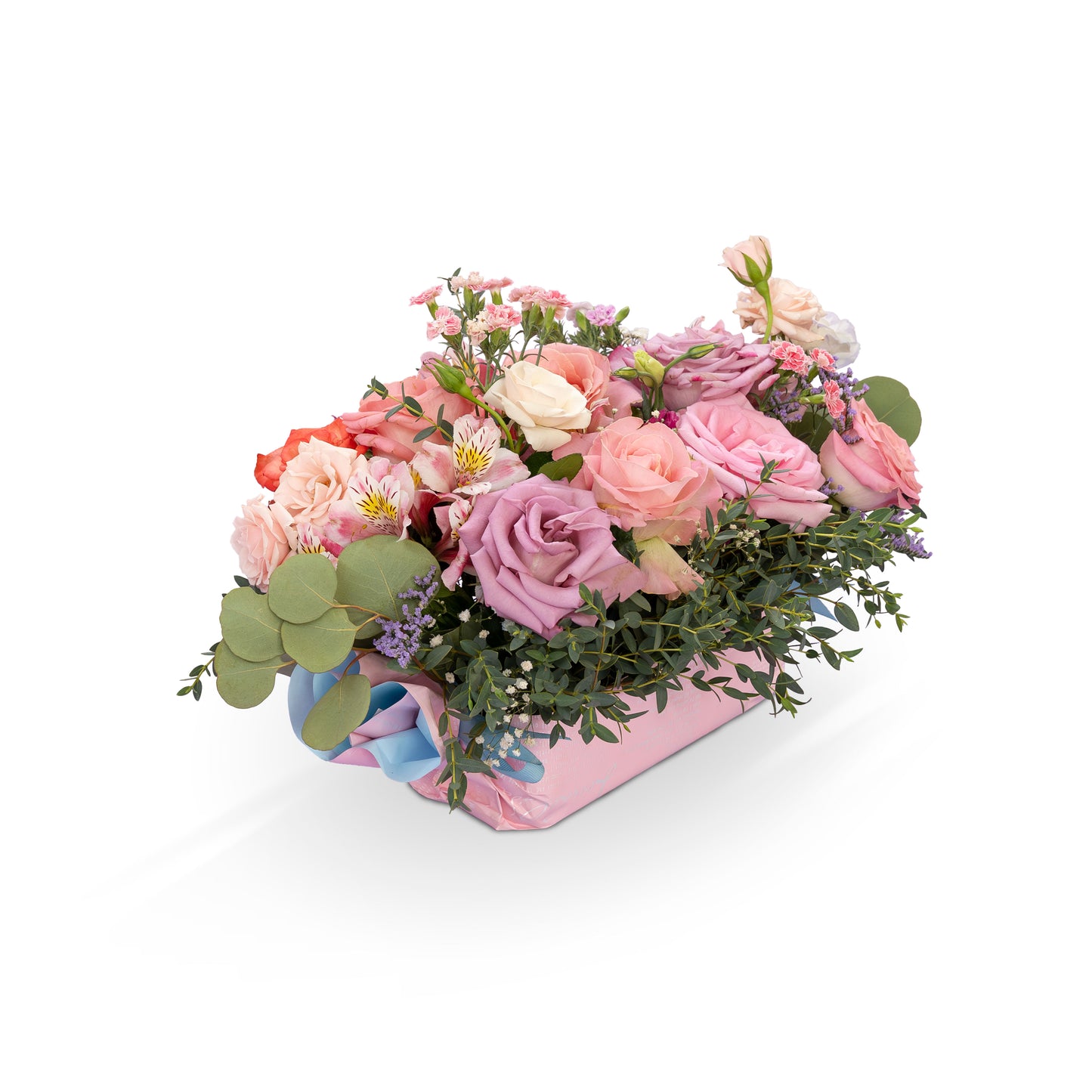 Arreglo Rosas, Raffinis y Lisianthus "Primavera Celeste"