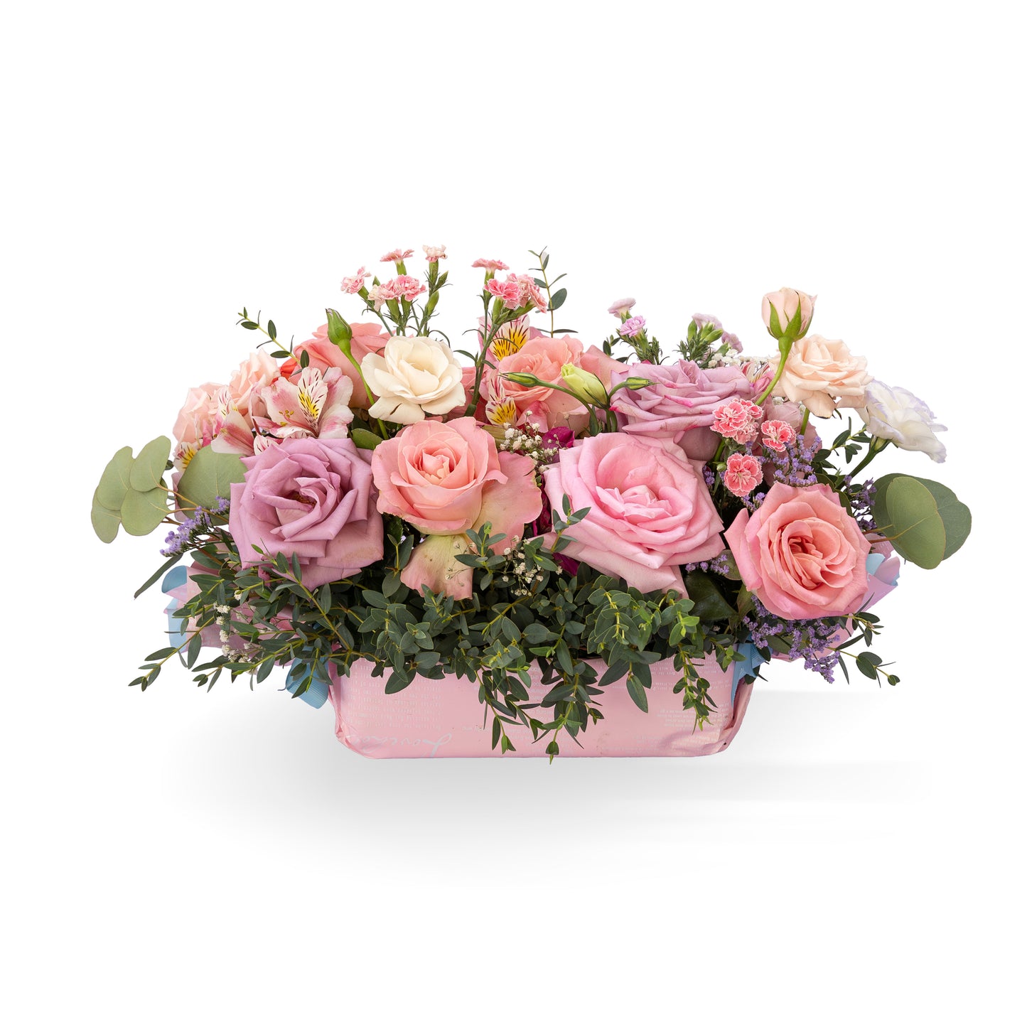 Arreglo Rosas, Raffinis y Lisianthus "Primavera Celeste"