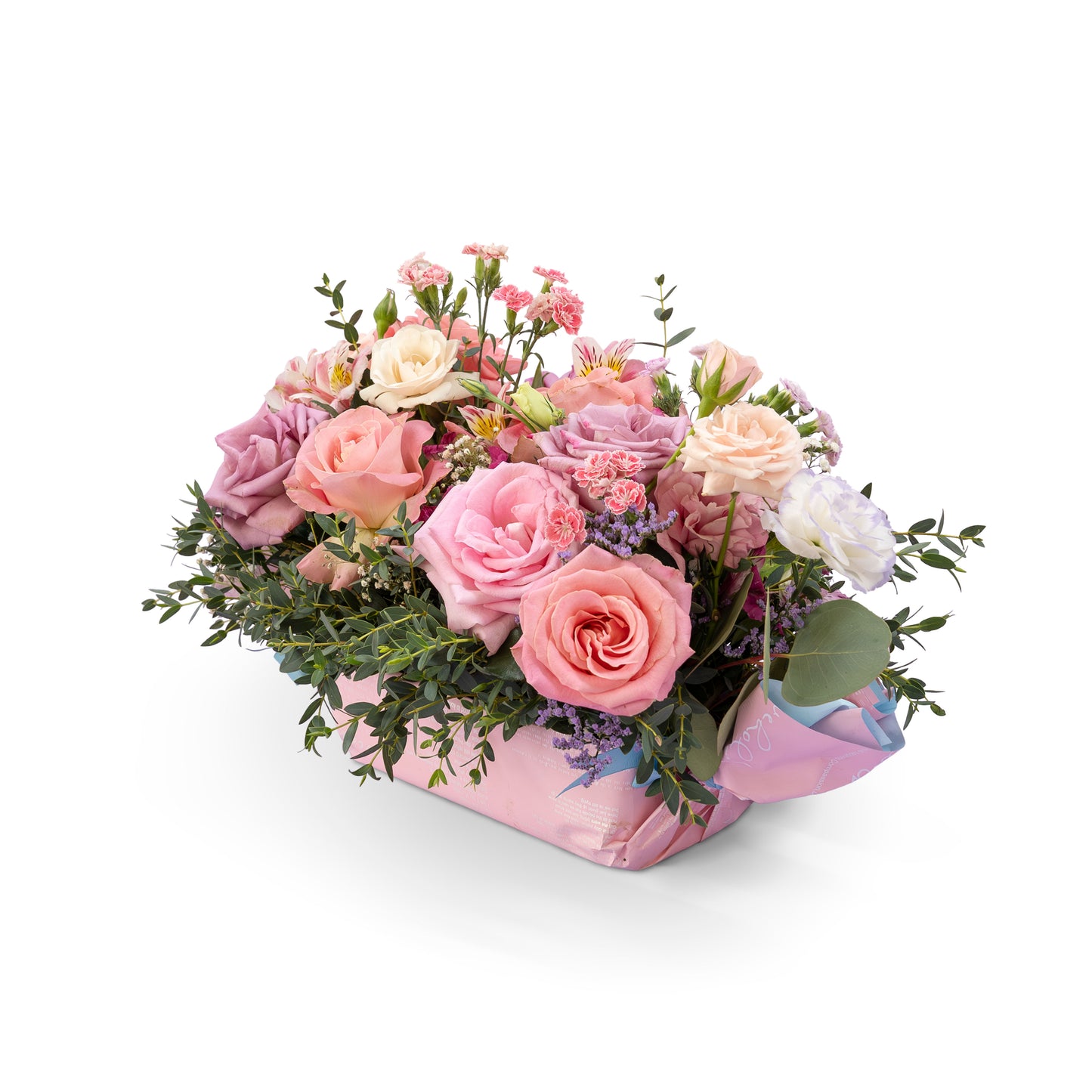 Arreglo Rosas, Raffinis y Lisianthus "Primavera Celeste"