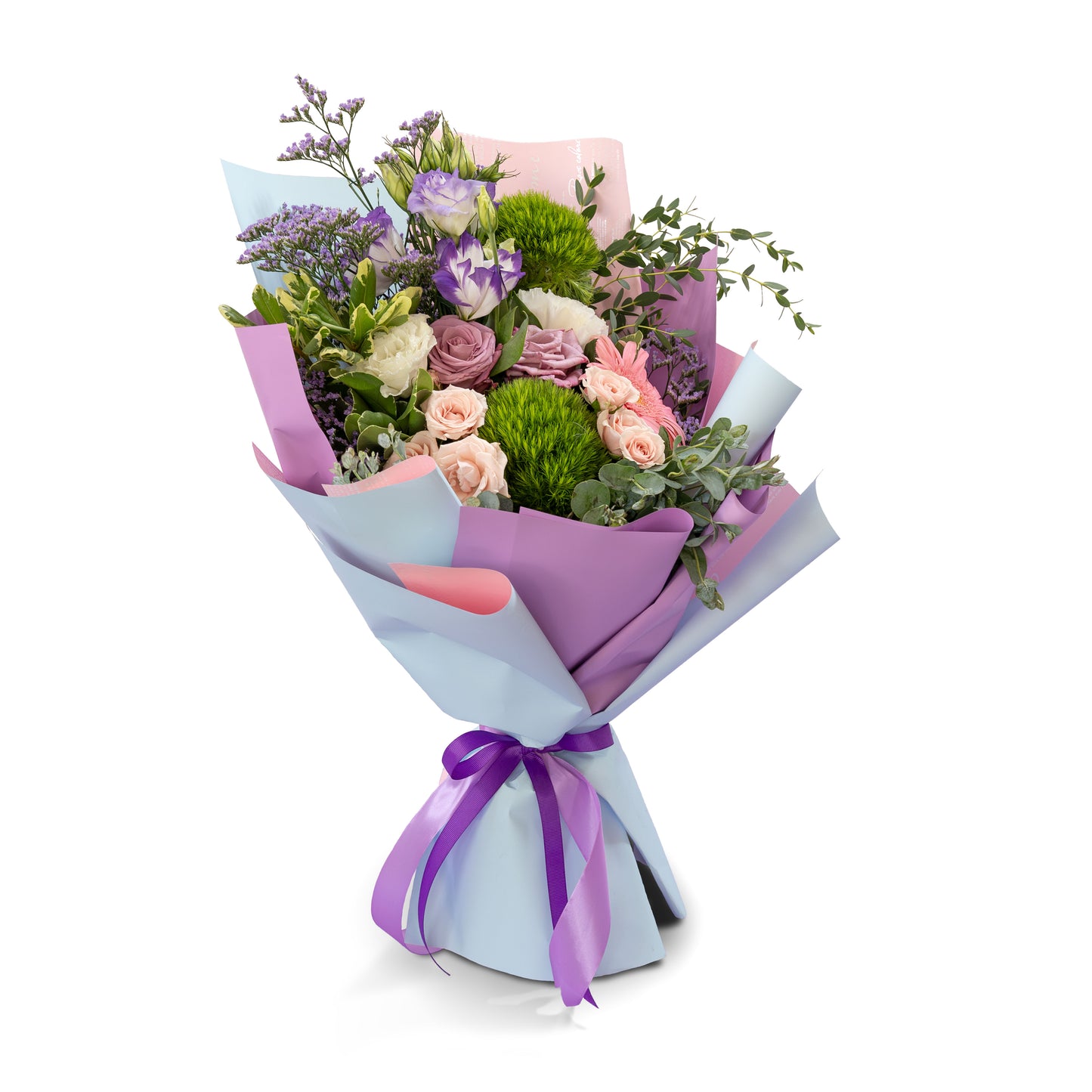 Ramo "Dulce Amor" estilo garden con Rosas, Gerbera, Mini Rosa y Lisianthus