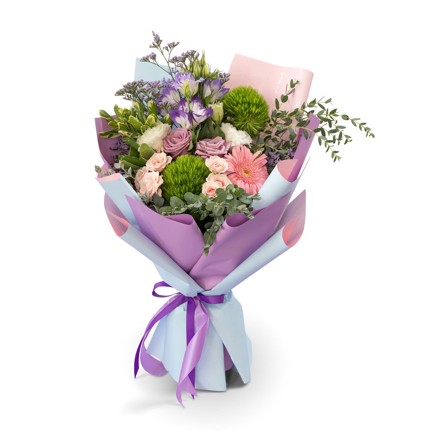 Ramo "Dulce Amor" estilo garden con Rosas, Gerbera, Mini Rosa y Lisianthus